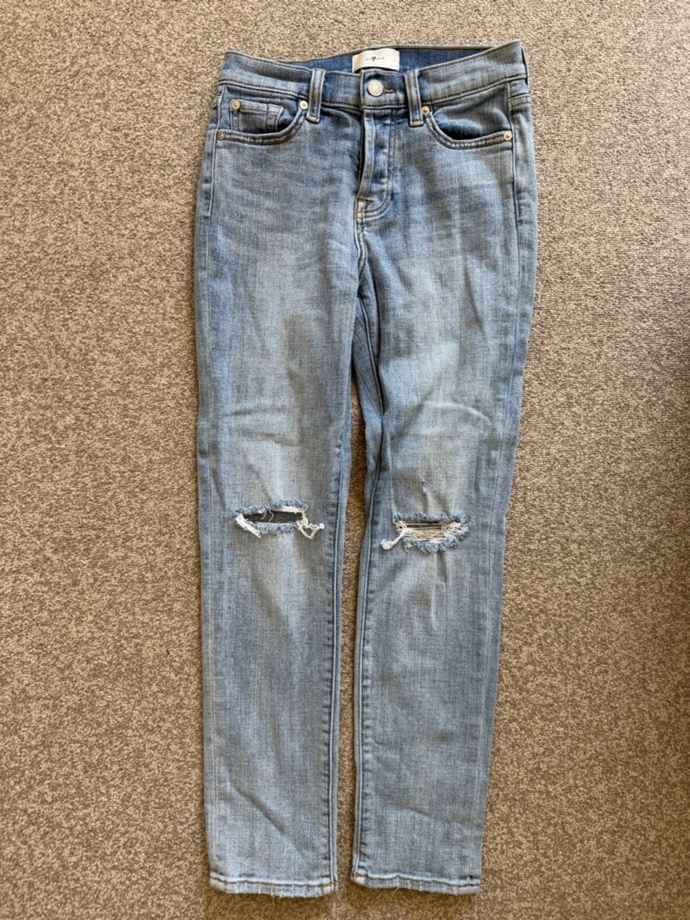 7 For All Mankind Light Blue Distressed Straight Jeans